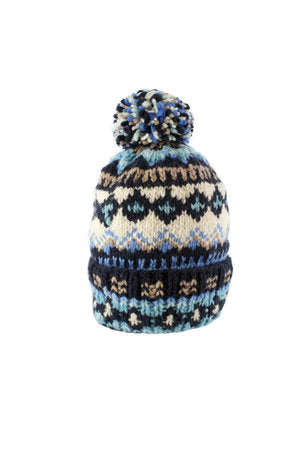 Double Cuff Cap Fair Isle #3 - Navy Heather
