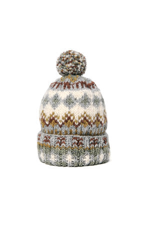 Double Cuff Cap Fair Isle #3 - Pearl Grey