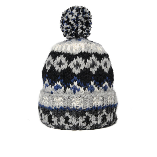 Double Cuff Cap Fair Isle #3 -Pearl Grey #2