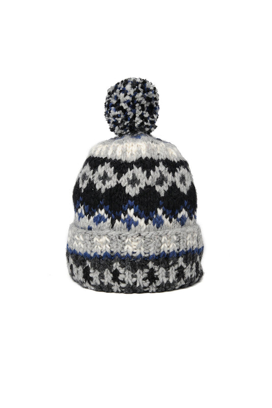 Double Cuff Cap Fair Isle #3 -Pearl Grey #2
