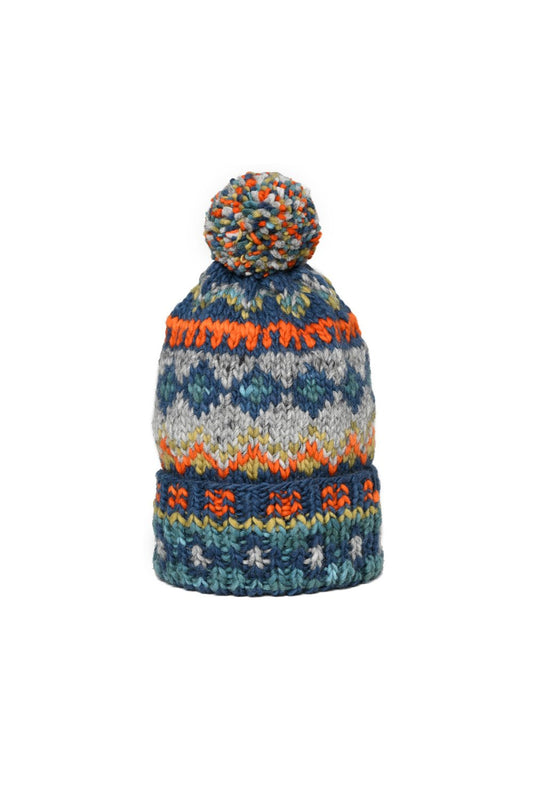 Double Cuff Cap Fair Isle #3 - Dk. Real Indigo
