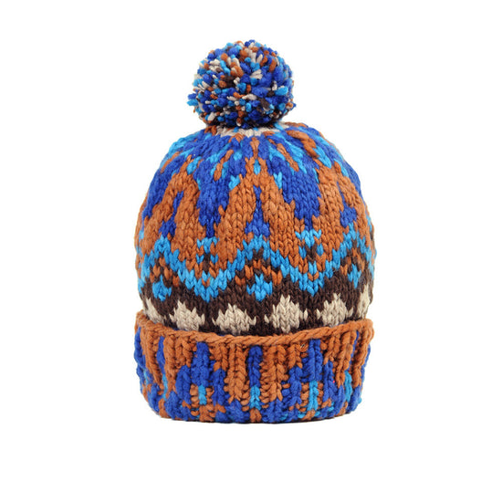 Double Cuff Cap Fair Isle #7 - Intense Royal