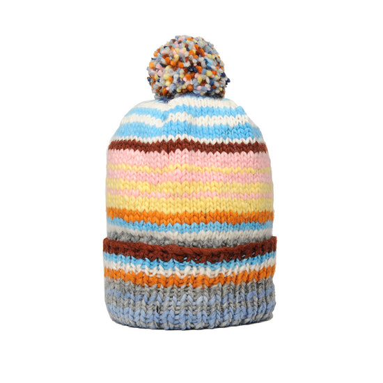 Double Cuff Cap Multi Stripe - Pearl Grey