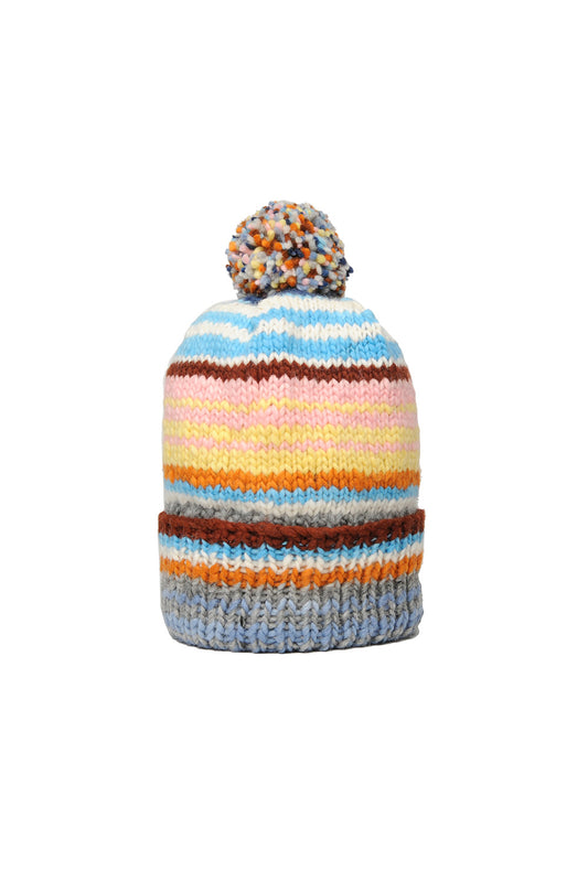 Double Cuff Cap Multi Stripe - Pearl Grey