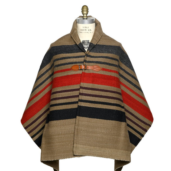 Merino Wool Blanket Poncho - Dk. Beige Multi