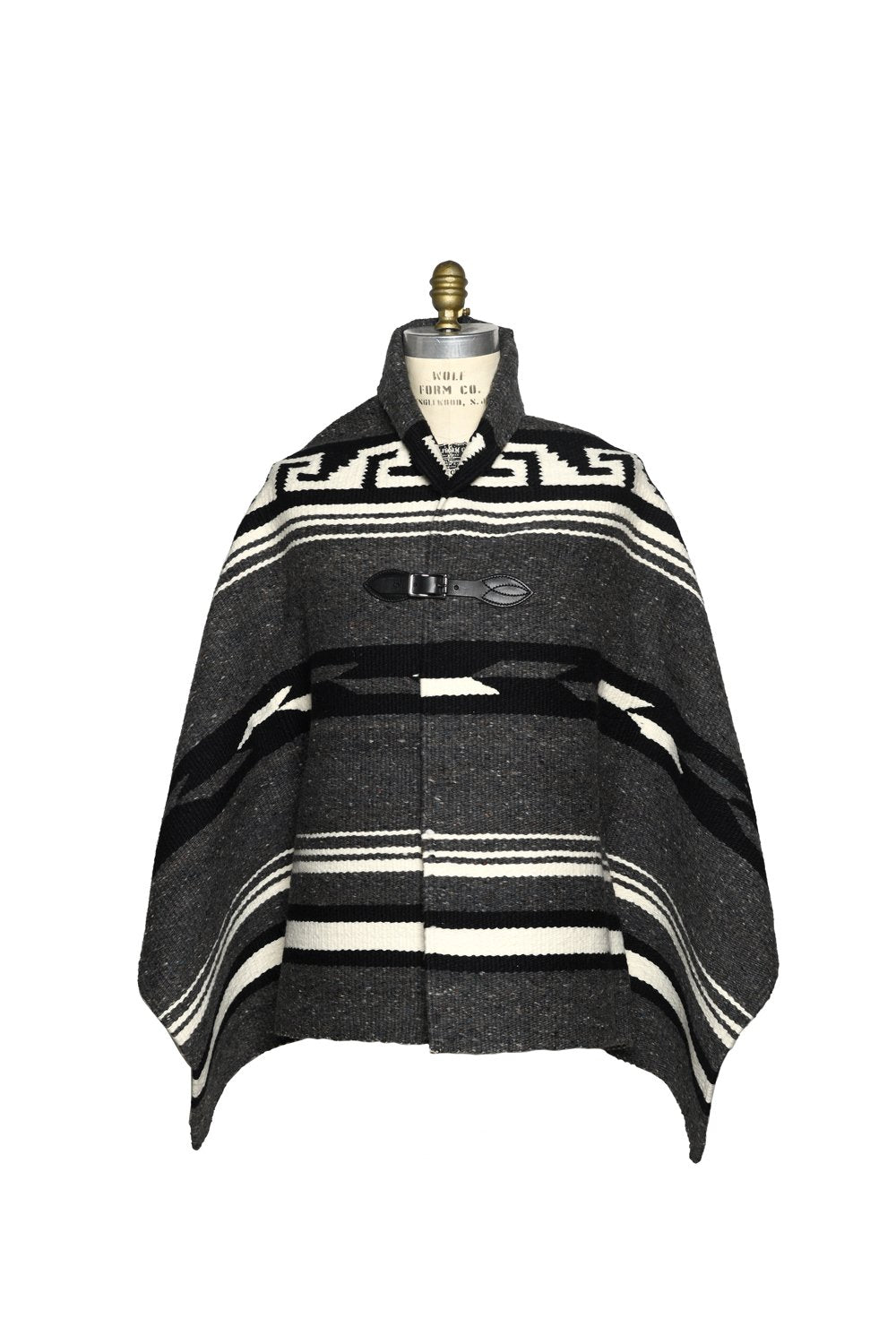 Merino Wool Blanket Poncho, Ruana Greca - Grey
