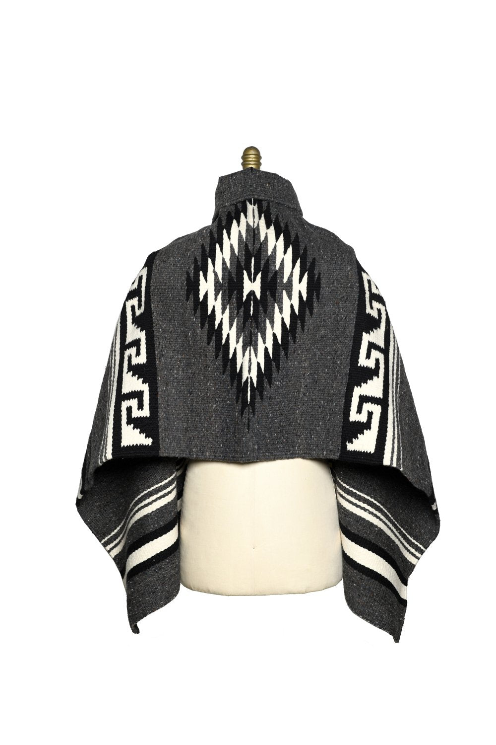 Merino Wool Blanket Poncho, Ruana Greca - Grey