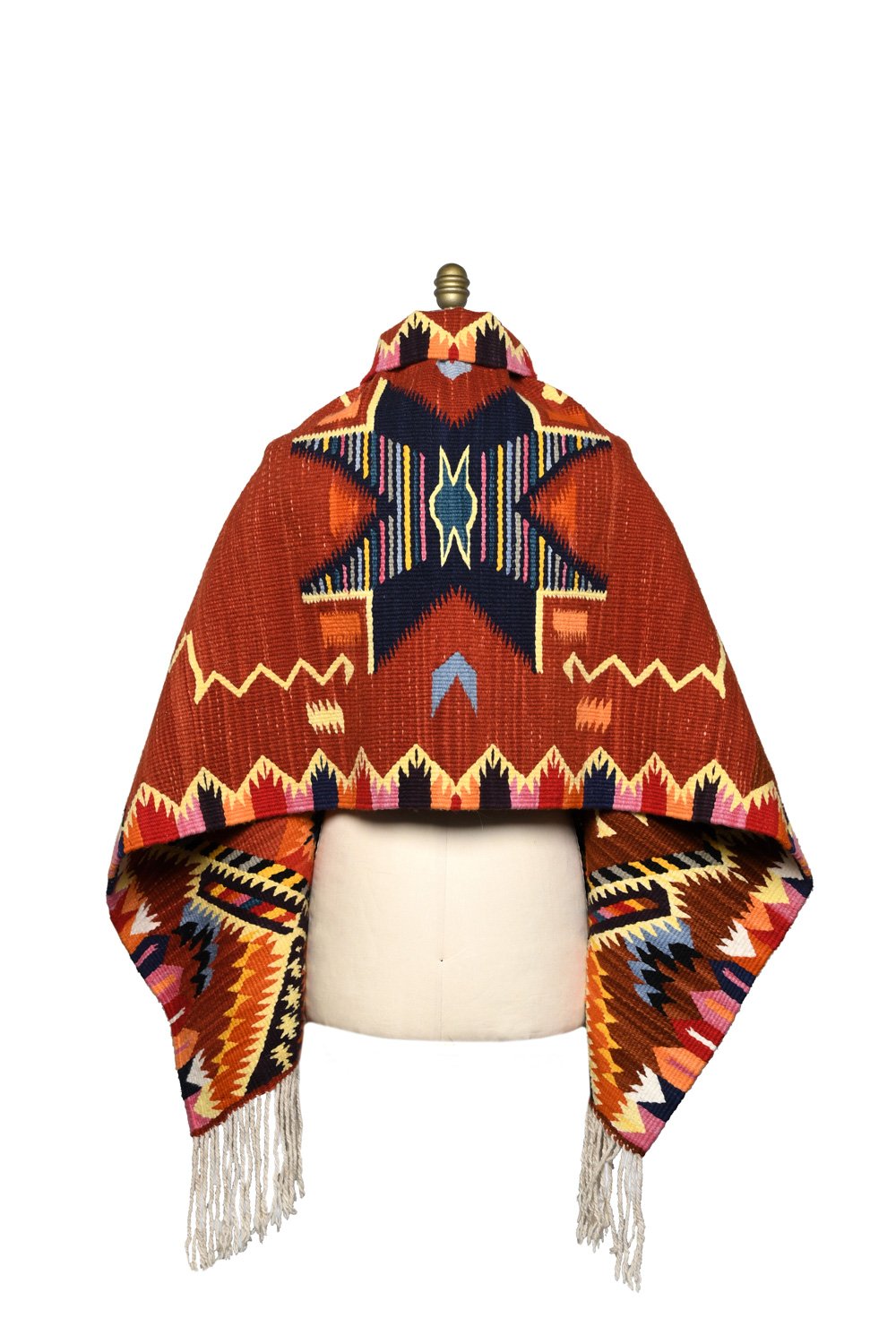 Merino Wool Blanket Poncho, Antique Star  - Royal