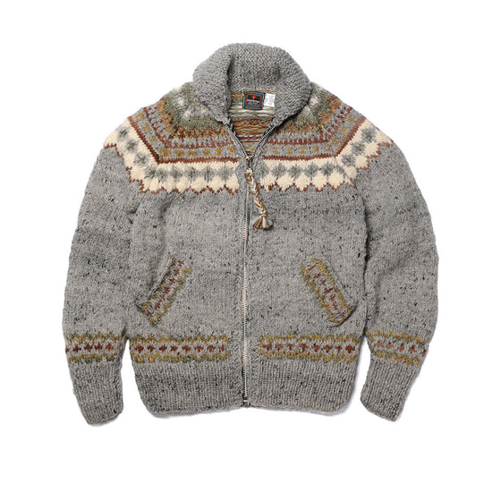Fair Isle #3 Zipper Cardigan - Pearl Grey