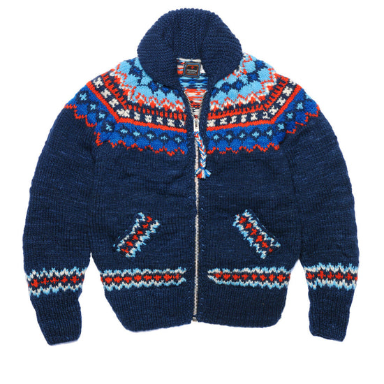 Fair Isle #3 Ireland Zipper Cardigan - Real Indigo