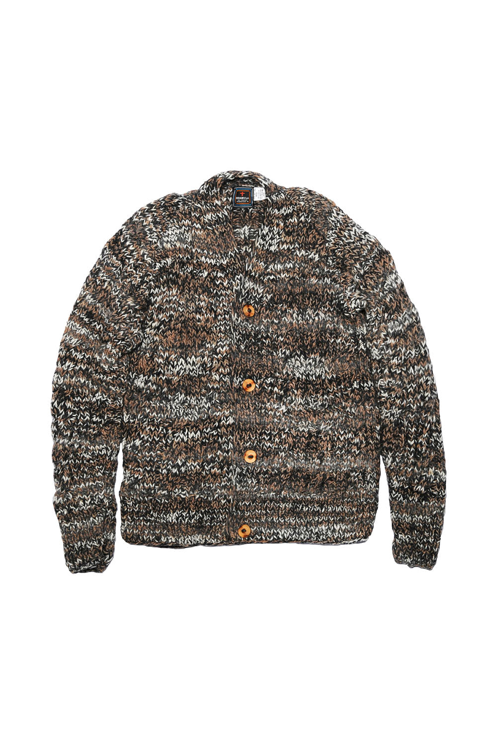 Mix Fisherman V Neck Cardigan - Ox Grey Mix