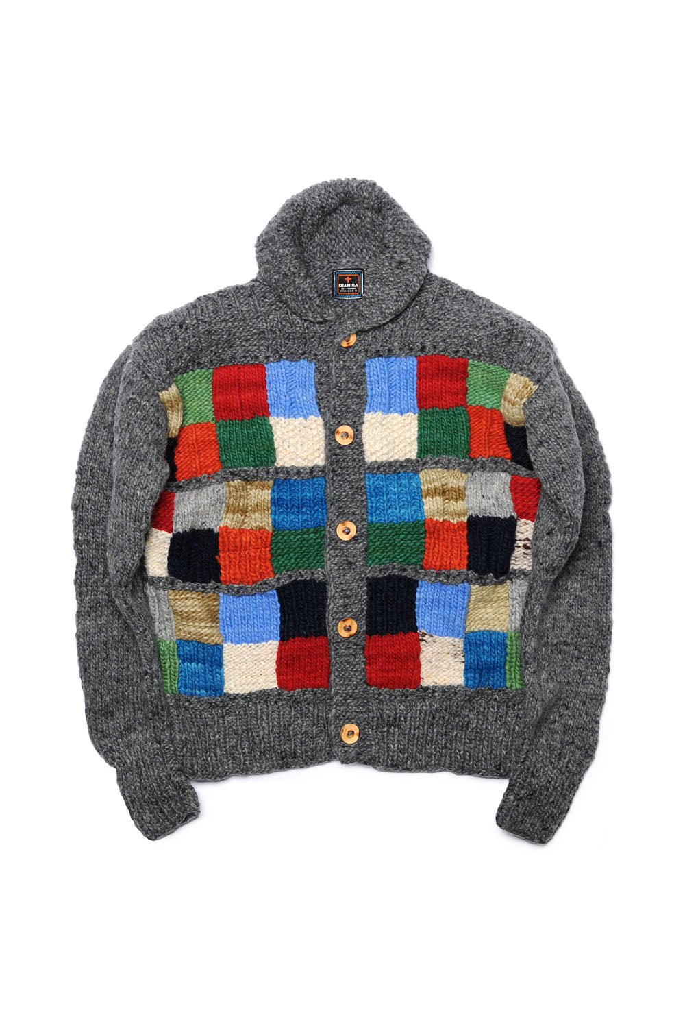 Sampler Squares Button Cardigan - Grey