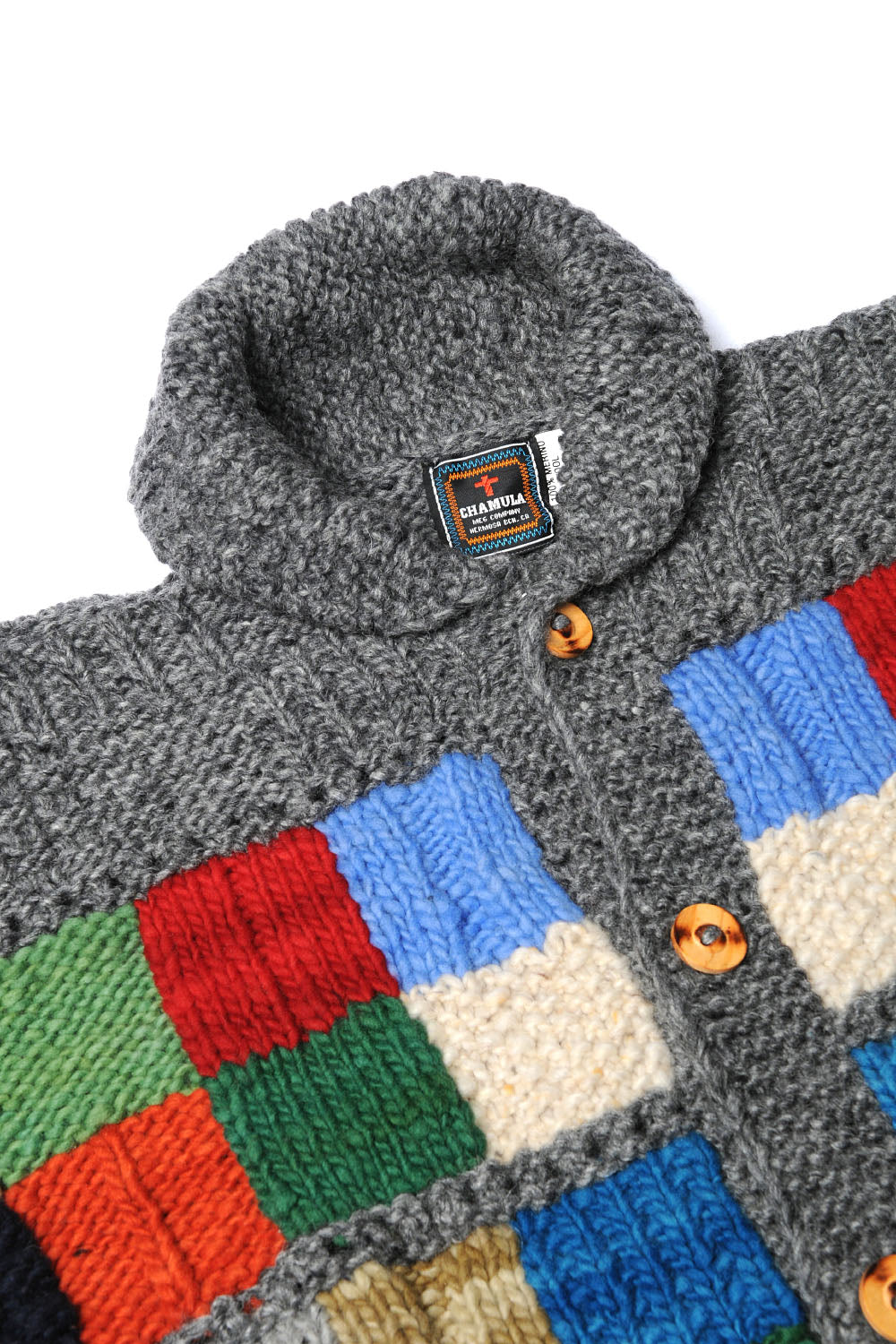 Sampler Squares Button Cardigan - Grey
