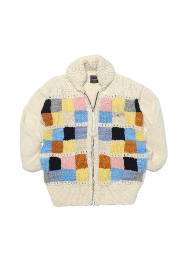 Sampler Squares Zipper Cardigan - Ivory
