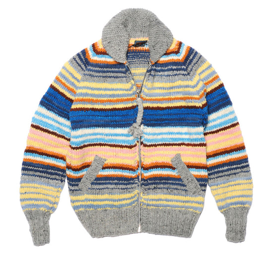 Multi Stripe Zipper Cardigan - Pearl Grey