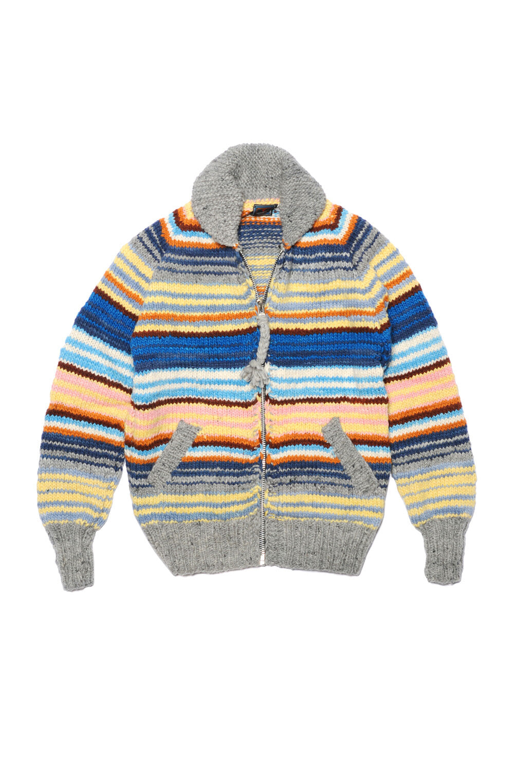 Multi Stripe Zipper Cardigan - Pearl Grey