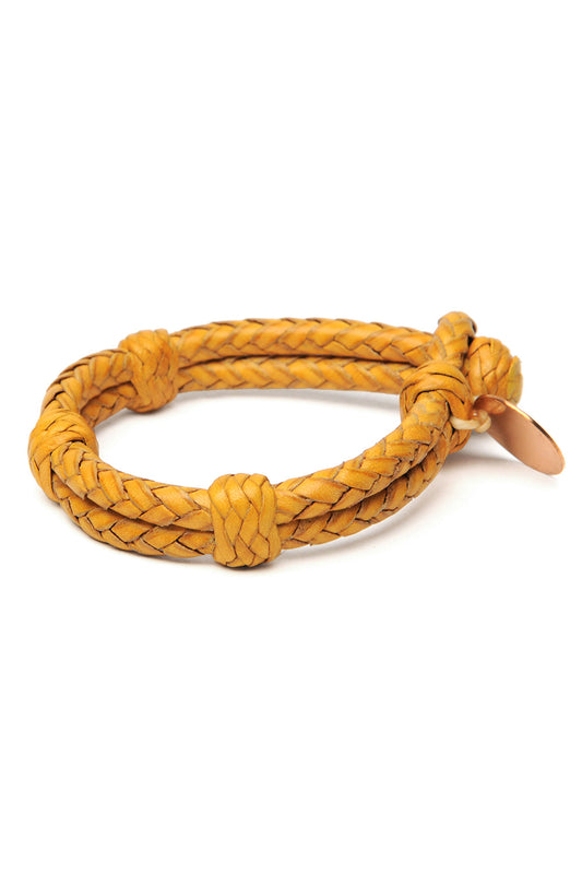 Double Round Leather Bracelet  - Yellow 2