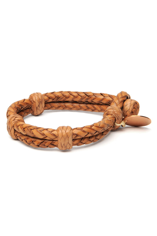 Double Round Leather Bracelet  - Tan 1
