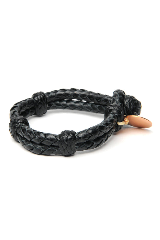 Double Round Leather Bracelet  - Black