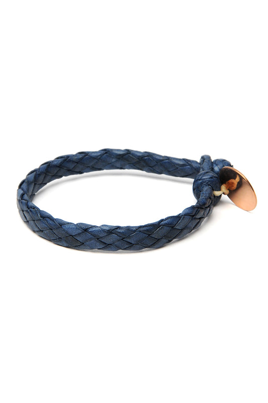 Flat Weaved Leather Bracelet  - Blue 1