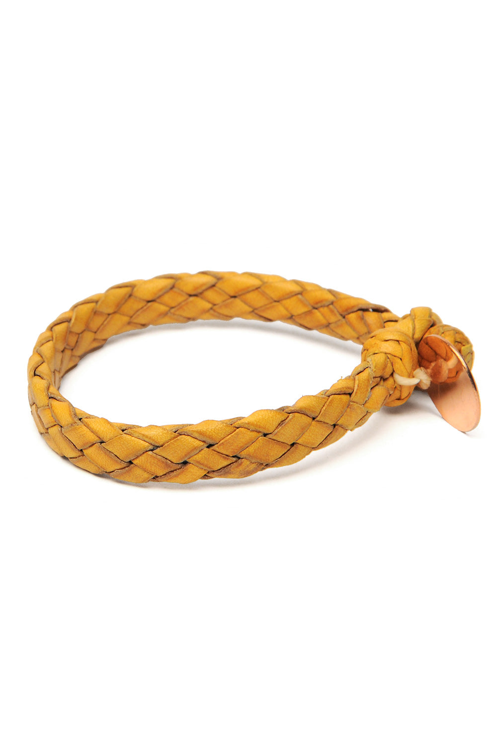 Flat Weaved Leather Bracelet  - Yellow 2