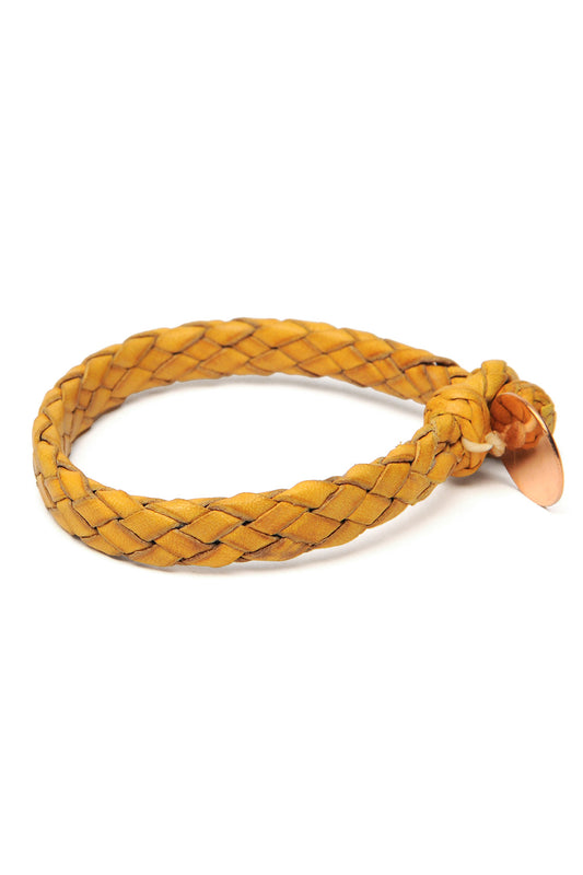 Flat Weaved Leather Bracelet  - Yellow 2