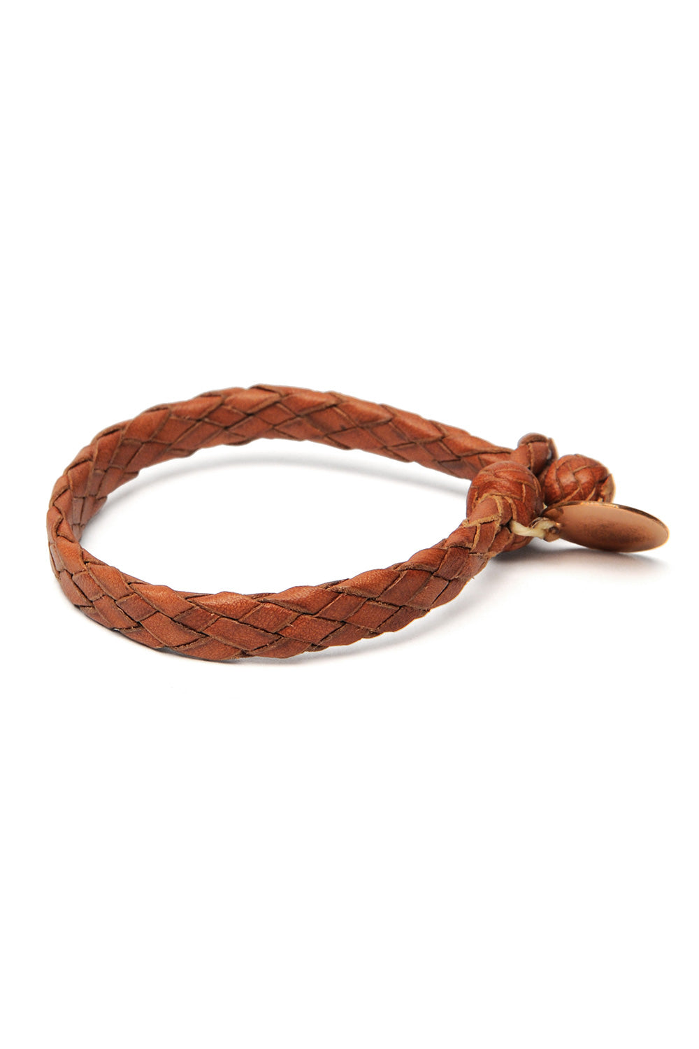 Flat Weaved Leather Bracelet  - Tan 2