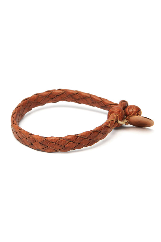 Flat Weaved Leather Bracelet  - Tan 2