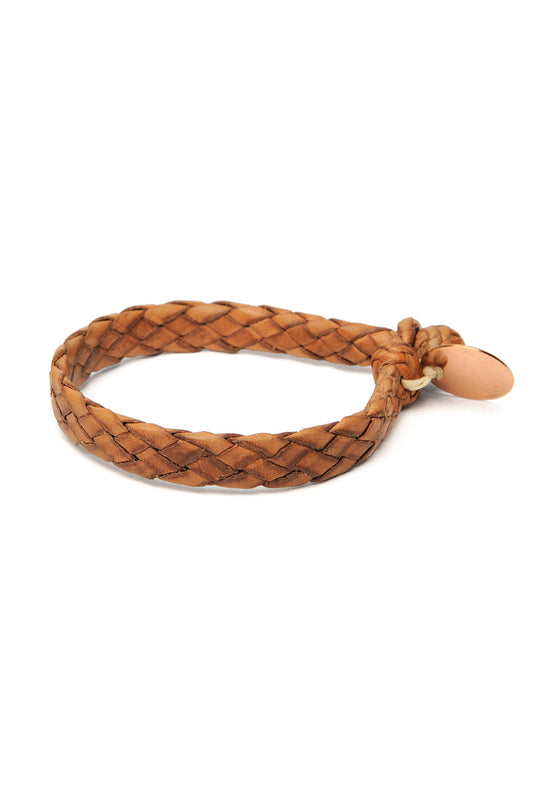 Flat Weaved Leather Bracelet  - Tan 1