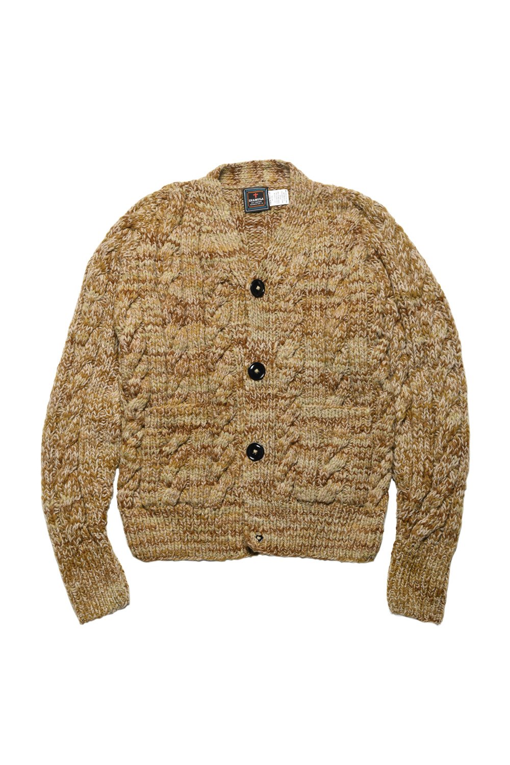 Mix Fisherman V Neck Cardigan - Dk Beige Mix