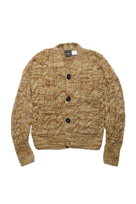 Mix Fisherman V Neck Cardigan - Dk Beige Mix