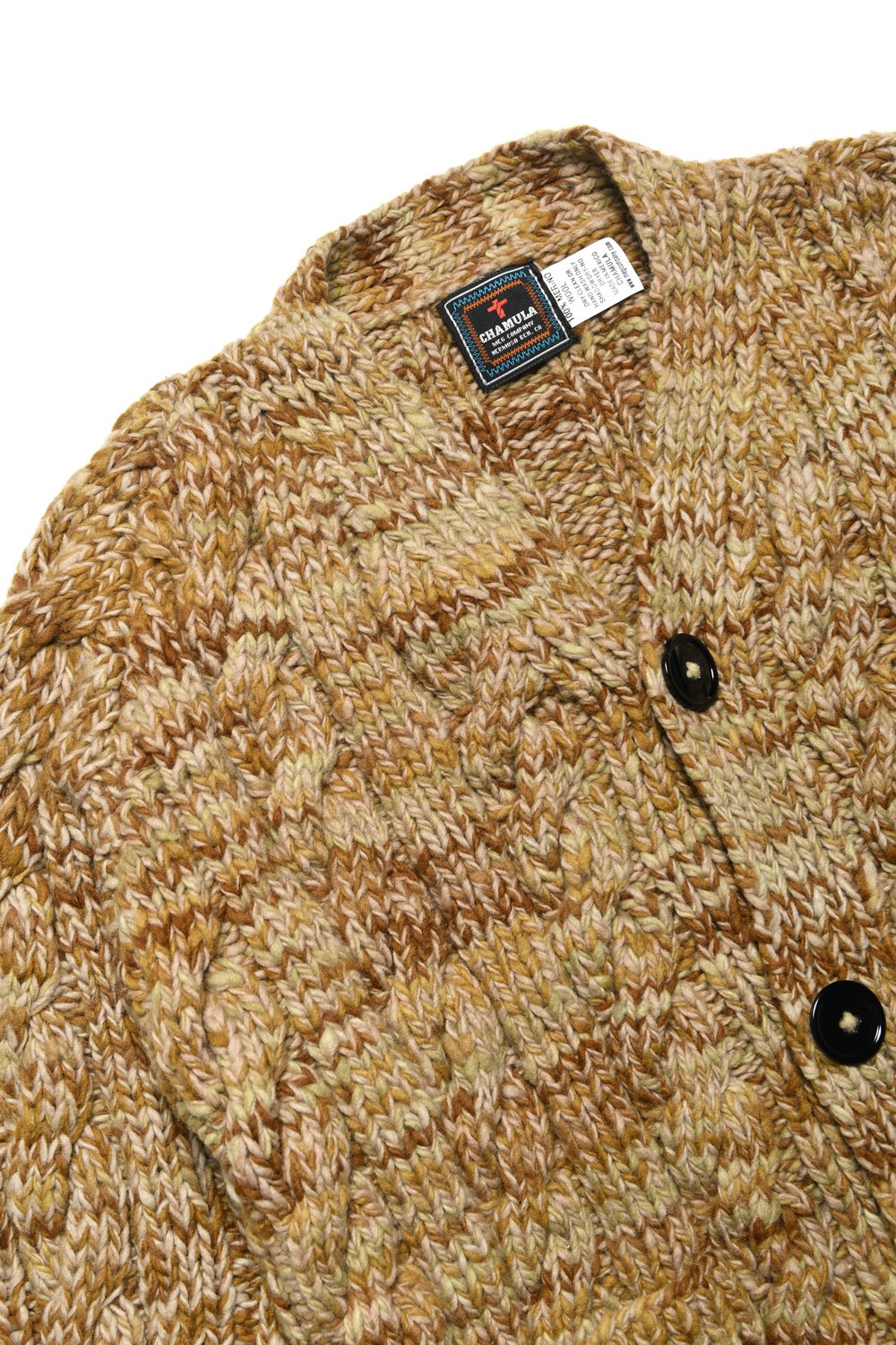 Mix Fisherman V Neck Cardigan - Dk Beige Mix