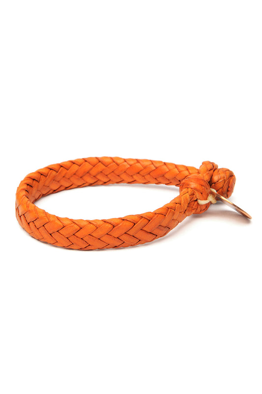 Wide Flat Weaved Leather Bracelet  - Orange 1
