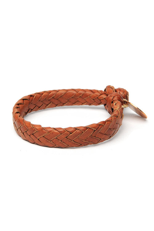Wide Flat Weaved Leather Bracelet - Tan 2